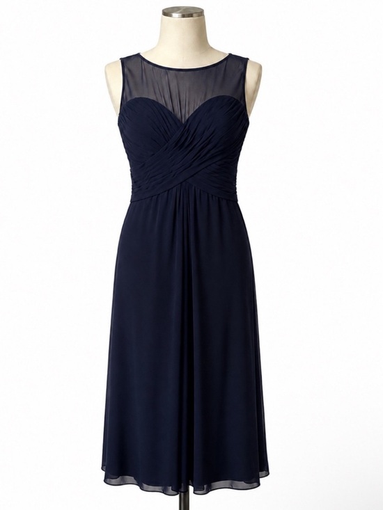 Bill Levkoff Dresses & Skirts - Bill Levkoff Navy Sleeveless Chiffon Midi Gown with Sheer Yoke